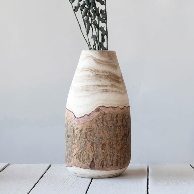 Creative Co-Op 13" H Carved Paulownia Wood Vase with Live Edge (Each one Will Vary) - Image 4